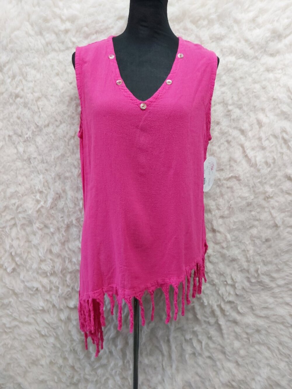 Maria de Guadalajara Women's Cotton Asymmetric Fringe Tank Top Size L